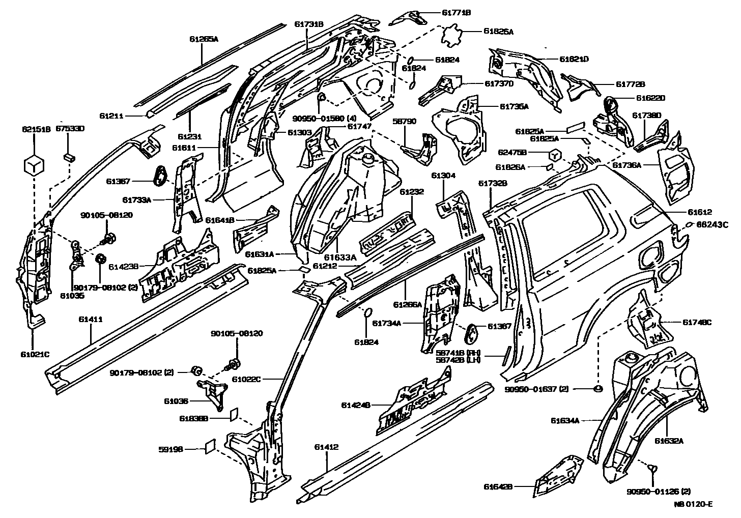 Toyota COROLLA 侧梁 EPC diagram — NB0120E