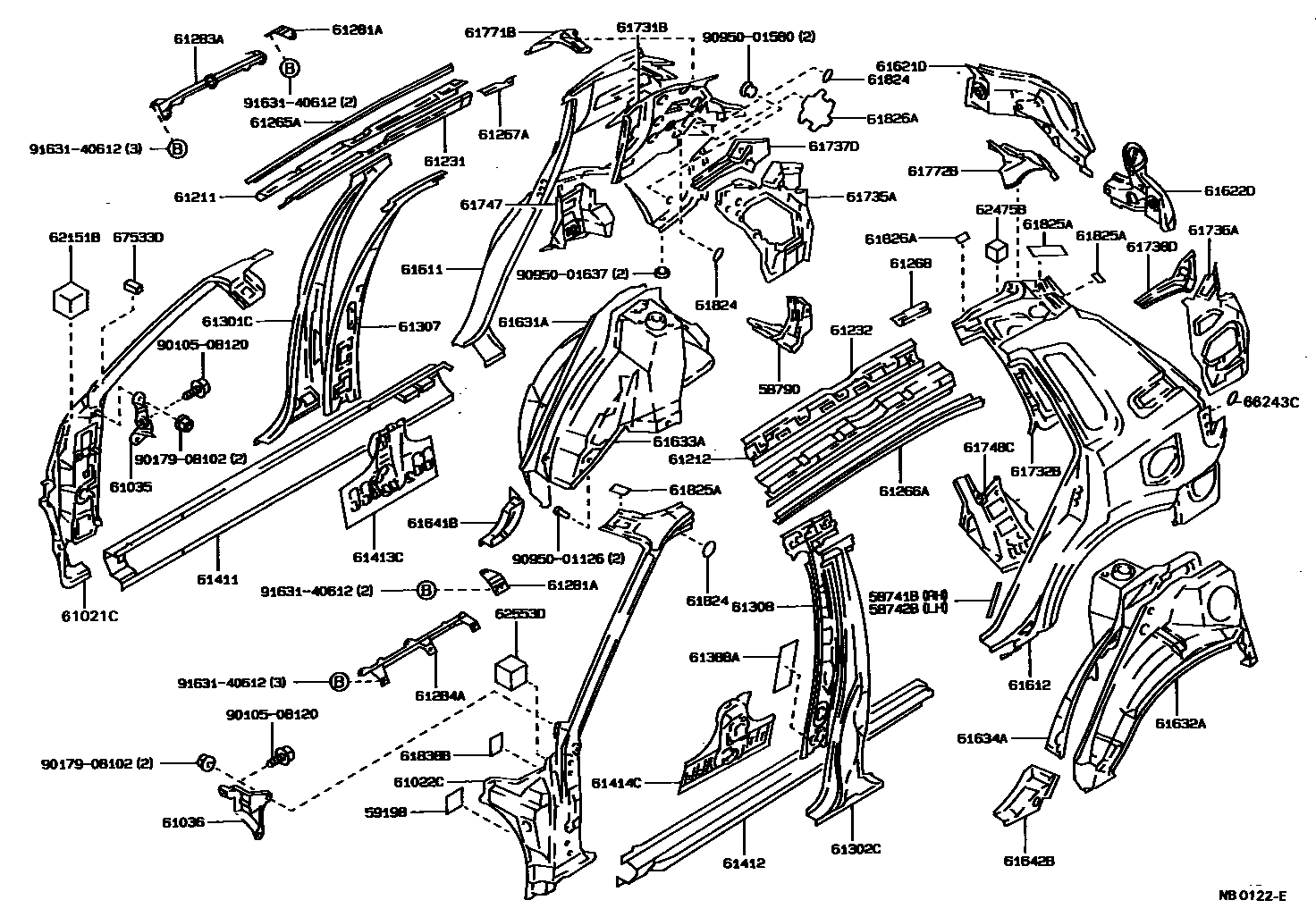 Toyota COROLLA 侧梁 EPC diagram — NB0122E