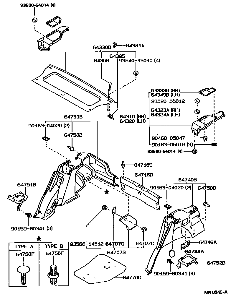 Toyota COROLLA 底板和底板装饰罩 EPC diagram — MN0245A