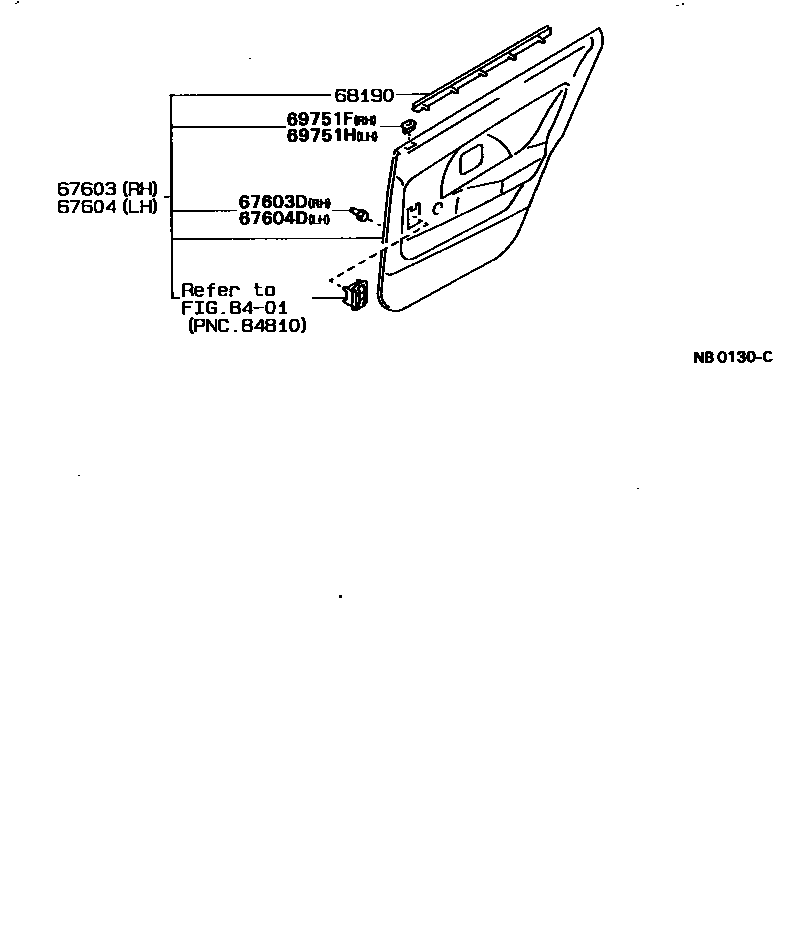 Toyota COROLLA 后门板和后门玻璃 EPC diagram — NB0130C