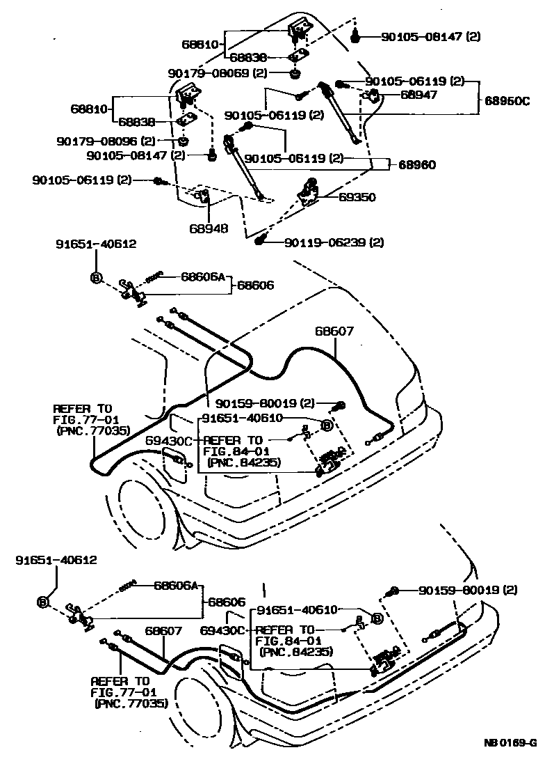 Toyota COROLLA 背门锁和背门把手 EPC diagram — NB0169G