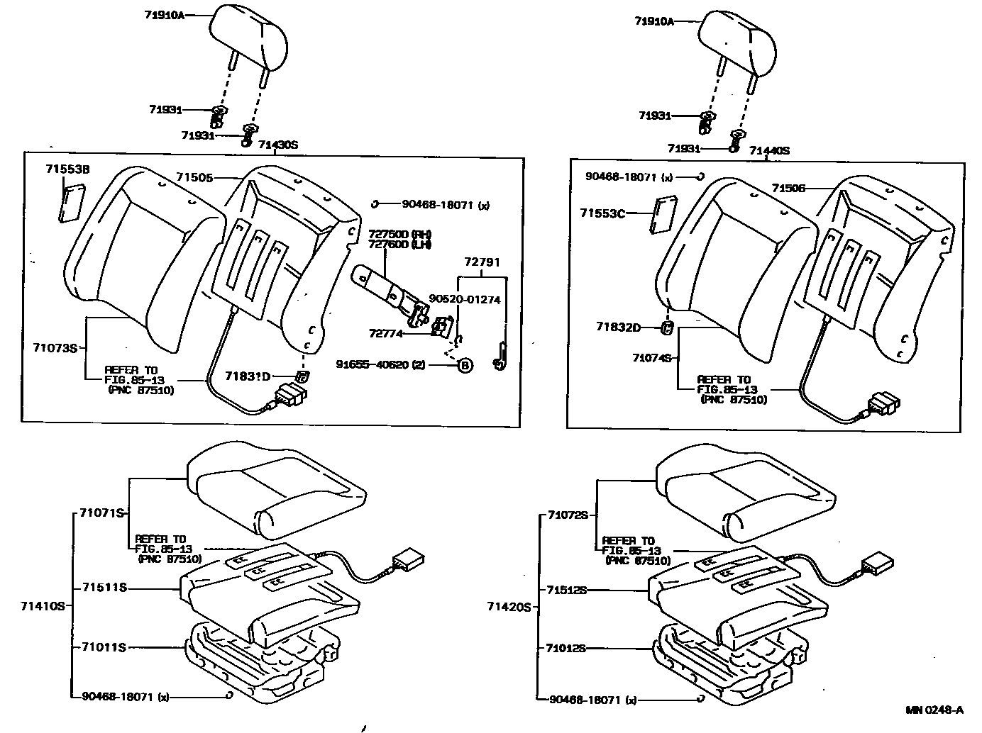 Toyota COROLLA 前排座椅和座椅滑轨 EPC diagram — MN0248A