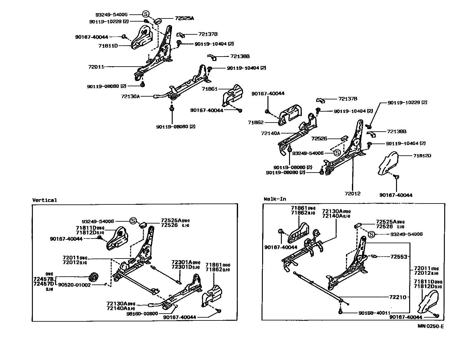 Toyota COROLLA 前排座椅和座椅滑轨 EPC diagram — MN0250E