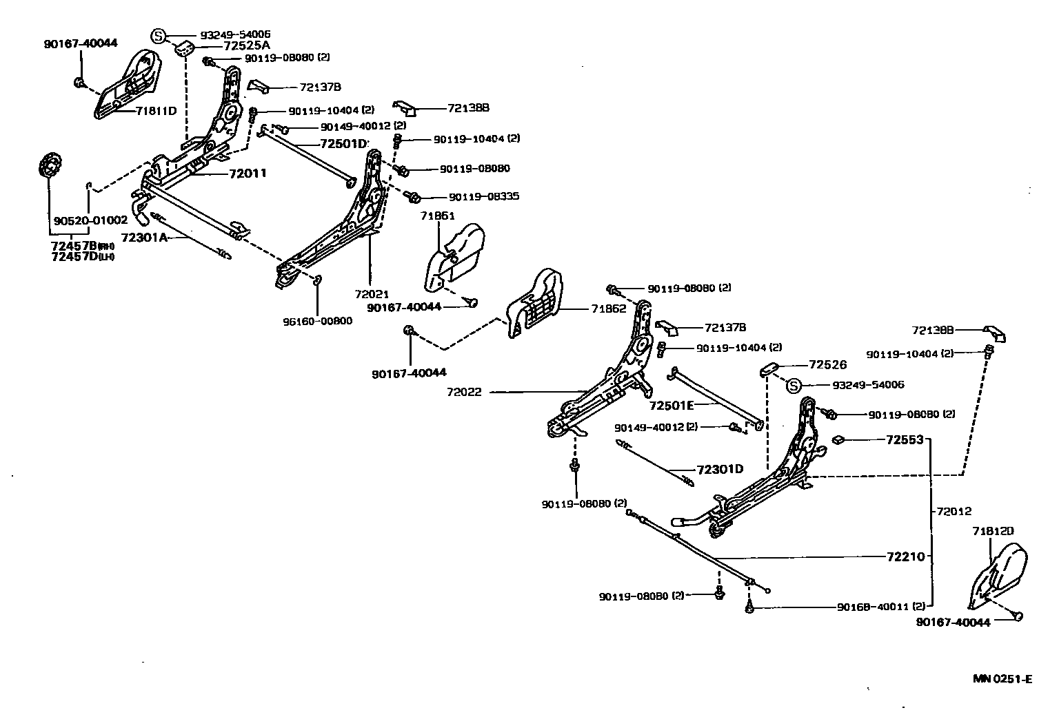 Toyota COROLLA 前排座椅和座椅滑轨 EPC diagram — MN0251E