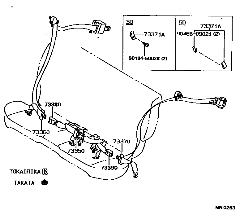 Toyota COROLLA 安全带和儿童保护座椅 EPC diagram — MN0263
