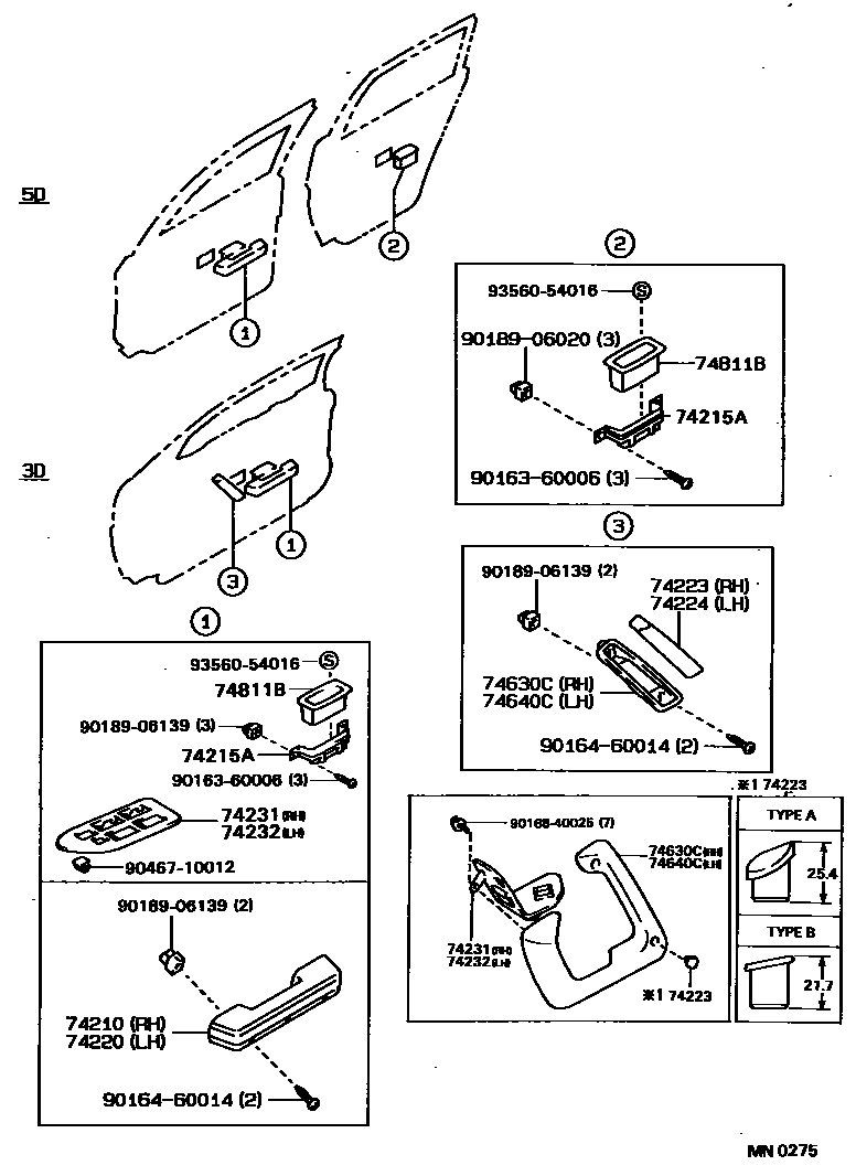Toyota COROLLA 扶手和遮阳板 EPC diagram — MN0275