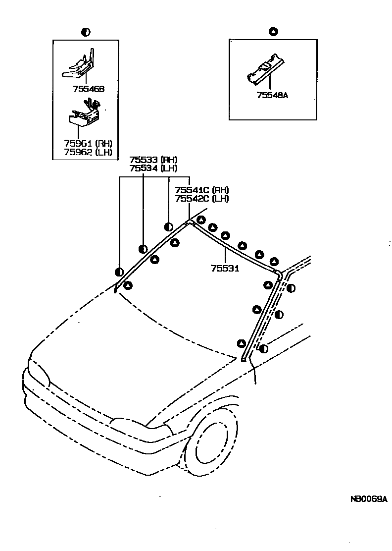Toyota COROLLA 前防护条 EPC diagram — NB0069A