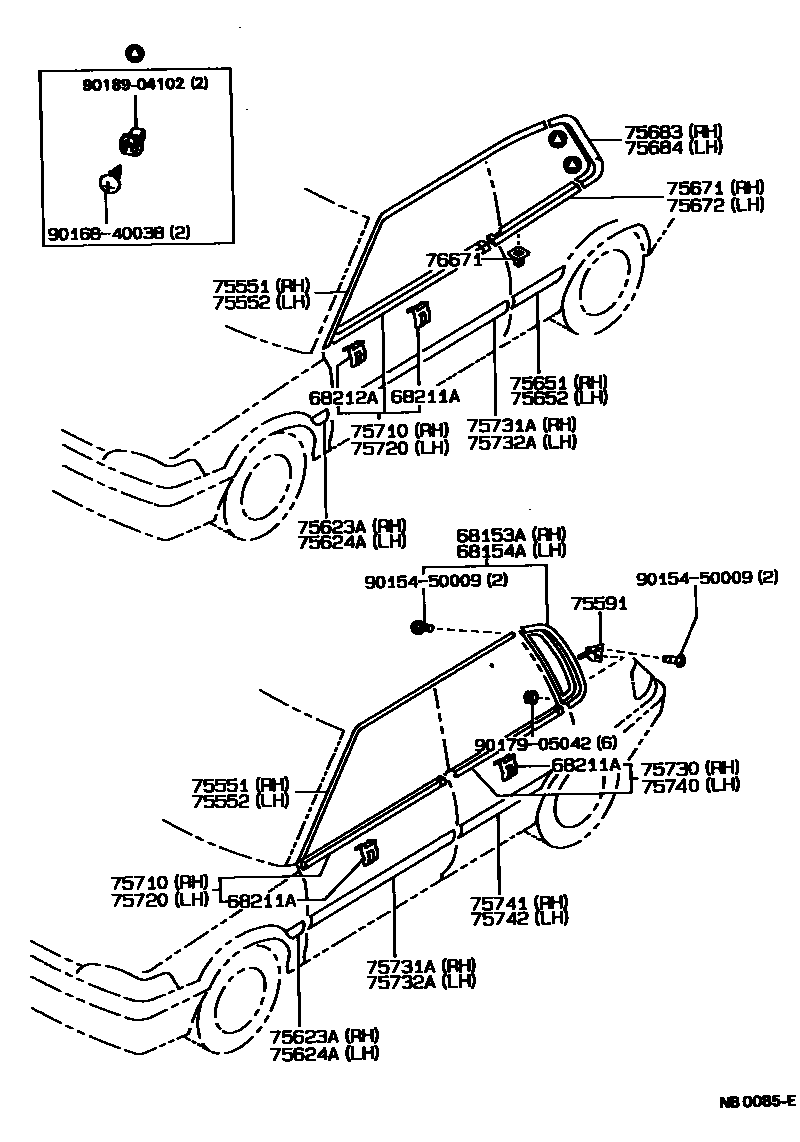Toyota COROLLA 侧防护条 EPC diagram — NB0085E