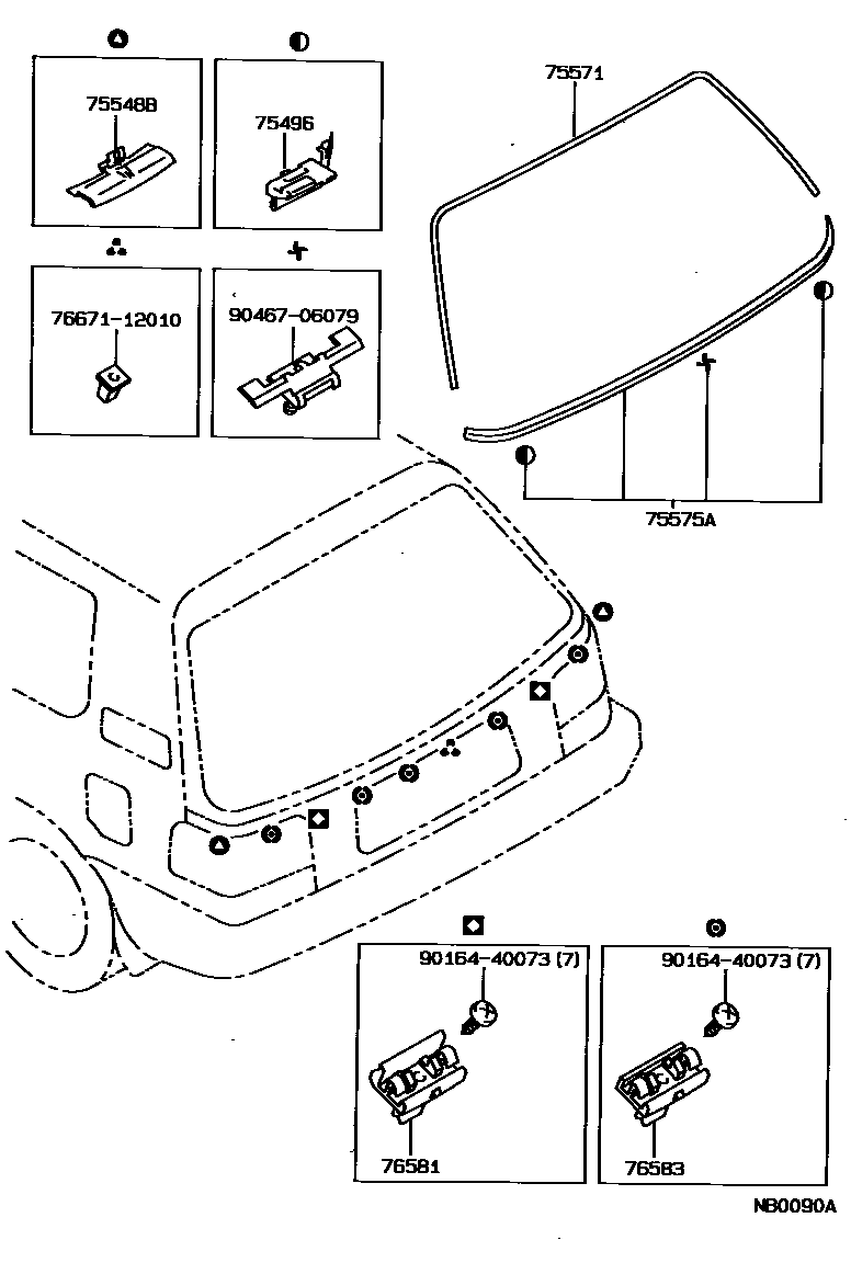 Toyota COROLLA 后防护条 EPC diagram — NB0090A