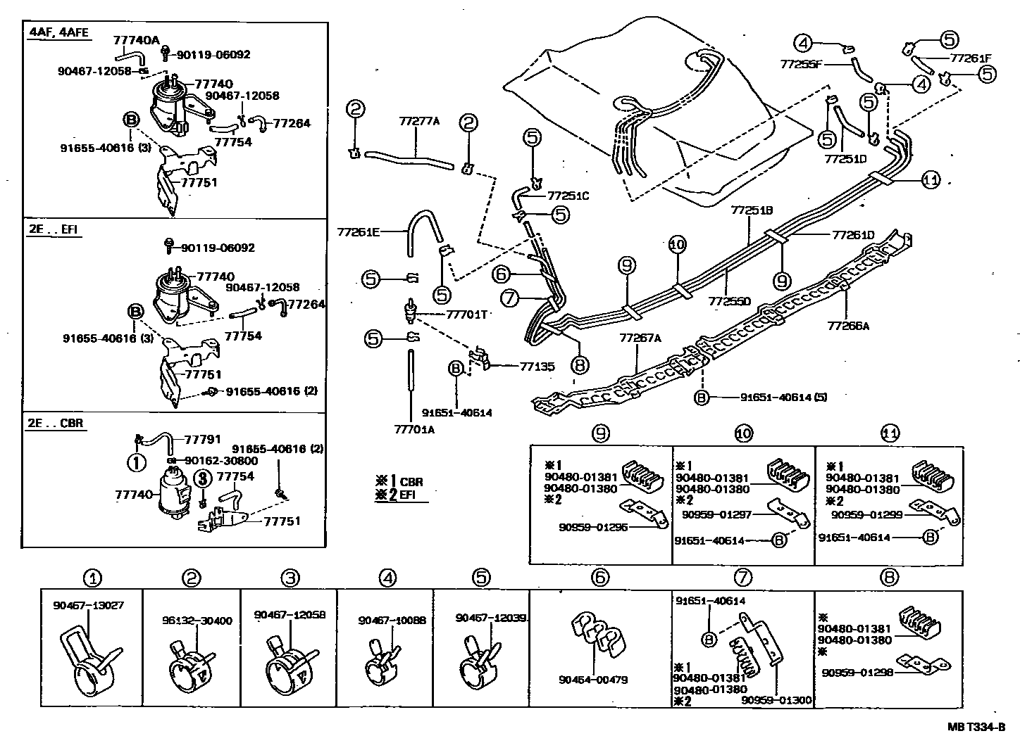 Toyota COROLLA 燃油箱和燃油管 EPC diagram — MBT334B