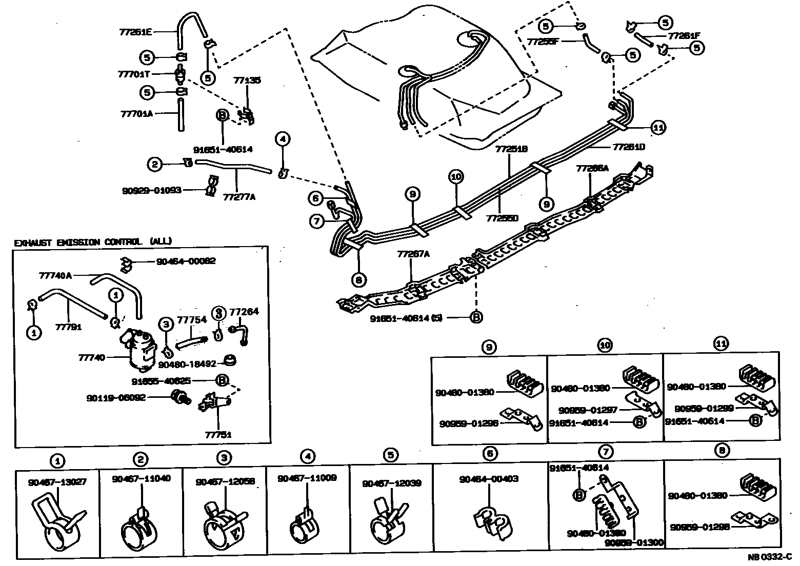 Toyota COROLLA 燃油箱和燃油管 EPC diagram — NB0332C