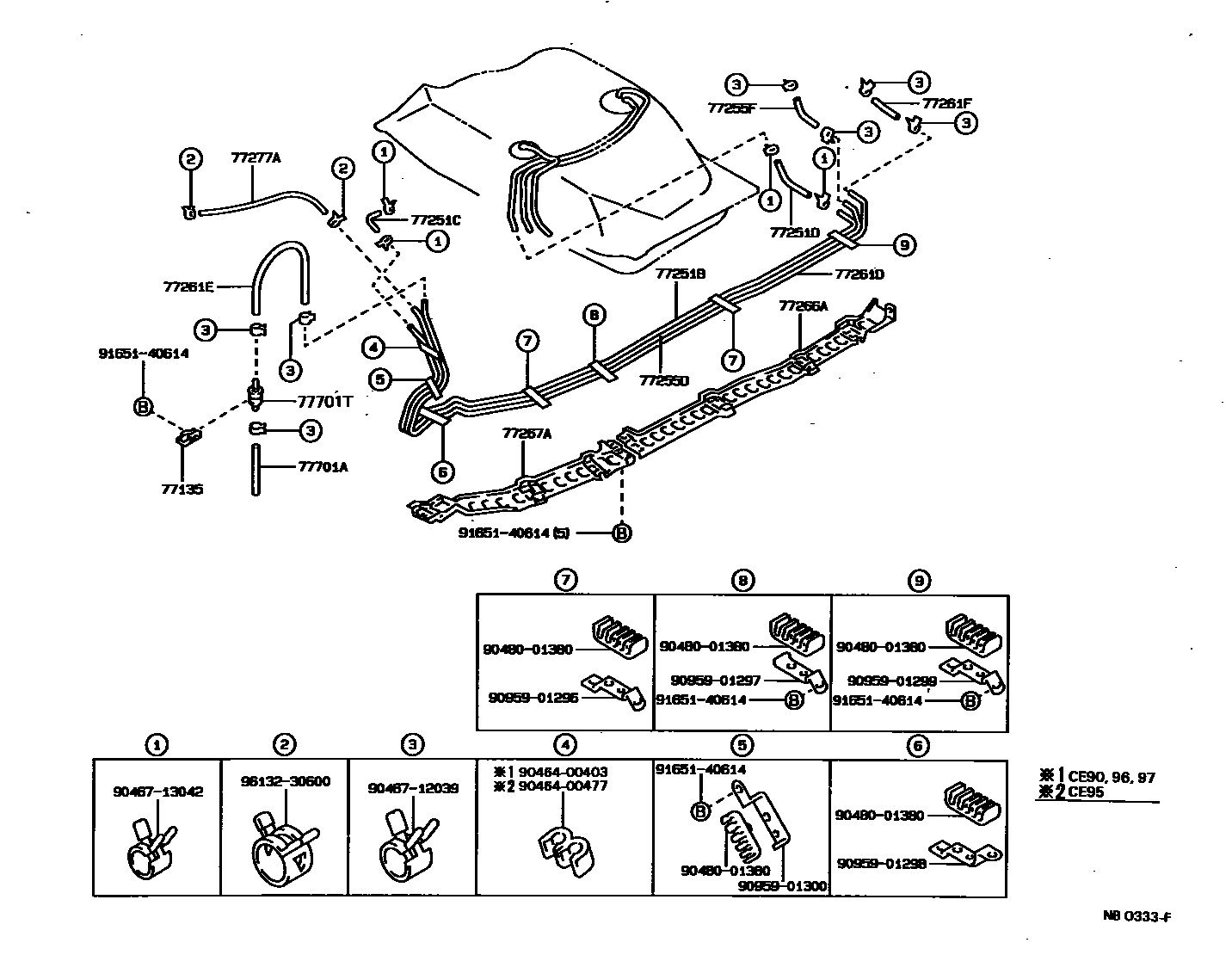 Toyota COROLLA 燃油箱和燃油管 EPC diagram — NB0333F