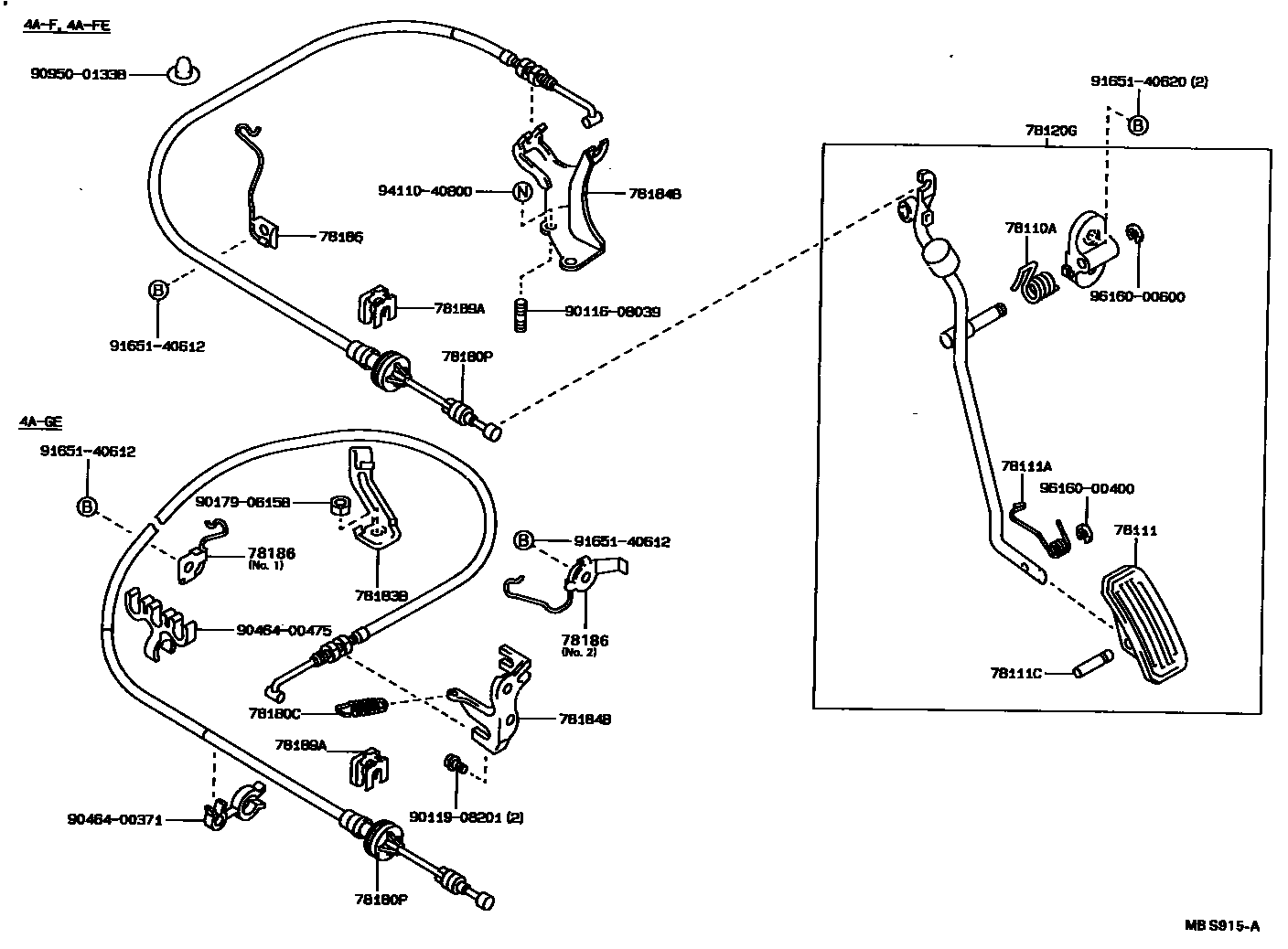 Toyota COROLLA accelerator pedal connecting rod EPC diagram — MBS915A