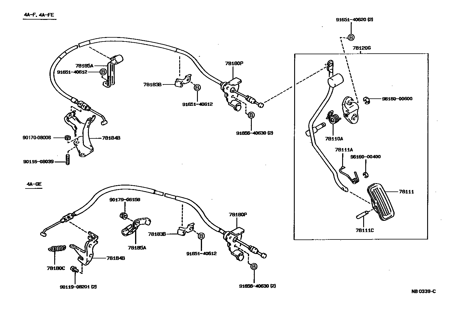 Toyota COROLLA accelerator pedal connecting rod EPC diagram — NB0339C