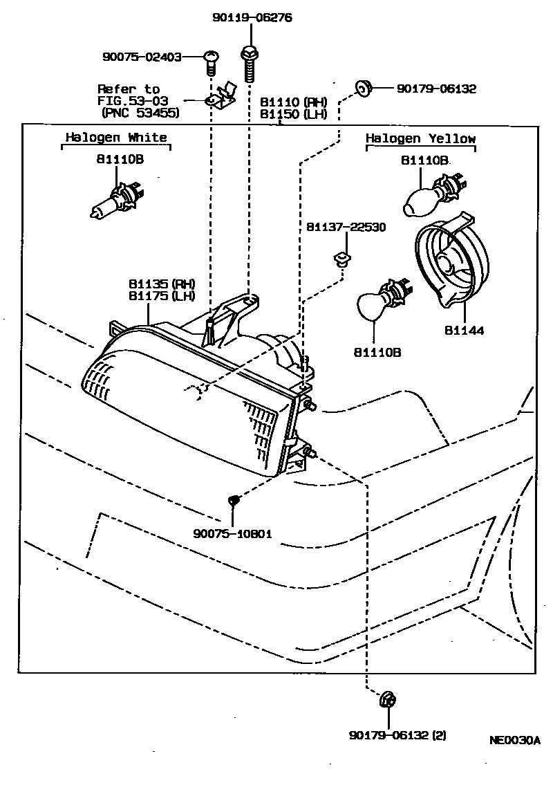 Toyota COROLLA Headlamp EPC diagram — NE0030A