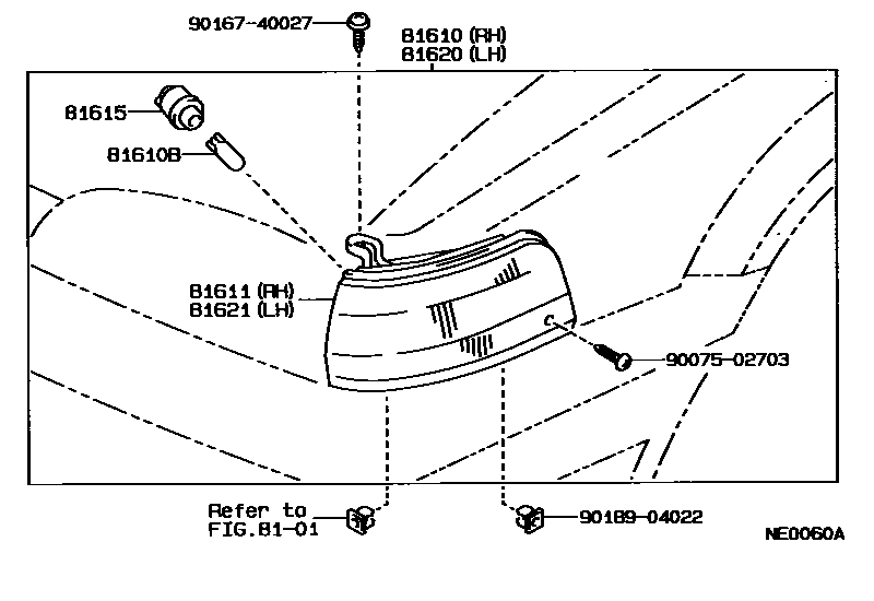 Toyota COROLLA 前示宽灯 EPC diagram — NE0060A