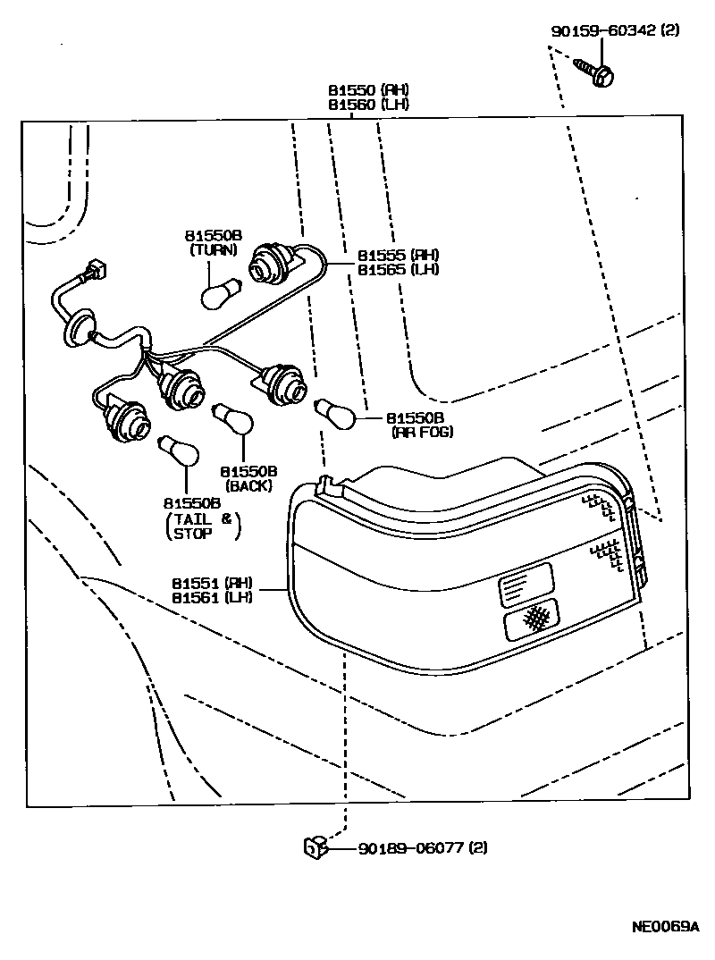 Toyota COROLLA 后组合灯 EPC diagram — NE0069A