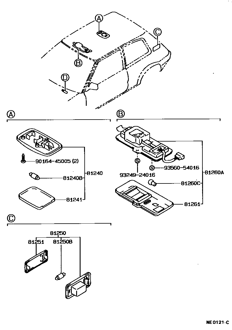 Toyota COROLLA 车内灯 EPC diagram — NE0121C