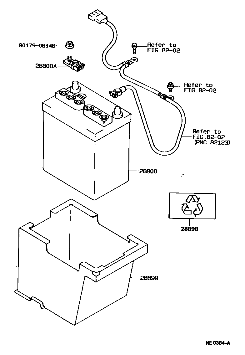 Toyota COROLLA 蓄电池和蓄电池电缆 EPC diagram — NE0384A