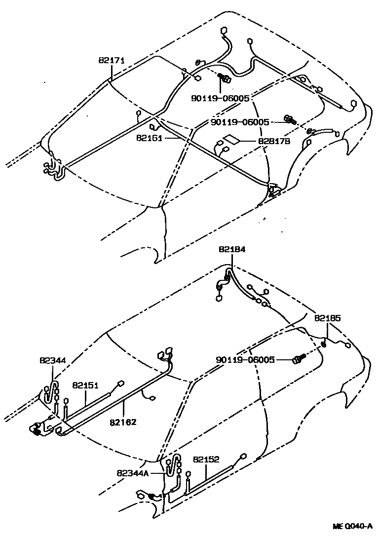Toyota COROLLA 线束和卡夹 EPC diagram — MEQ040A