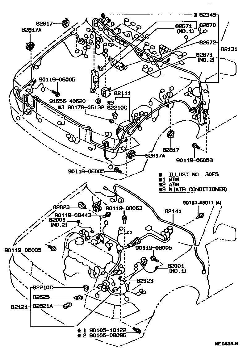 Toyota COROLLA 线束和卡夹 EPC diagram — NE0434B