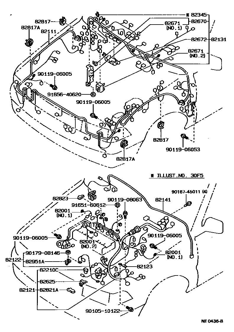 Toyota COROLLA 线束和卡夹 EPC diagram — NE0436B