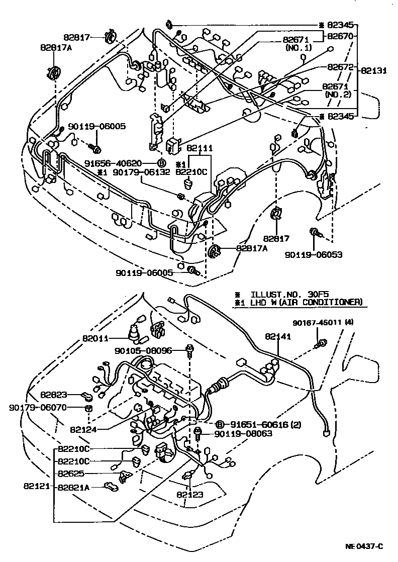 Toyota COROLLA 线束和卡夹 EPC diagram — NE0437C