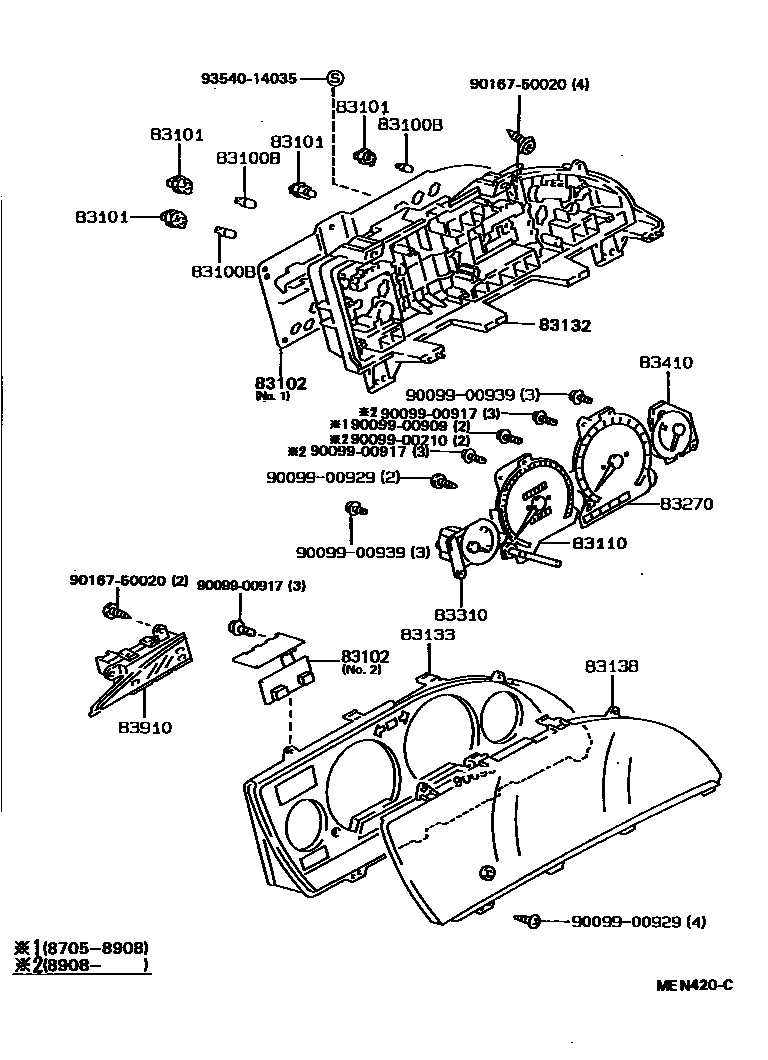 Toyota COROLLA 仪表 EPC diagram — MEN420C