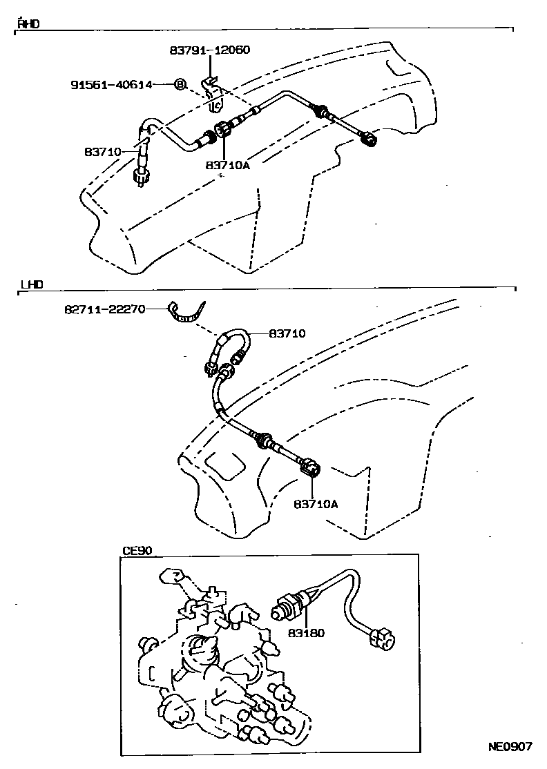 Toyota COROLLA 仪表 EPC diagram — NE0907