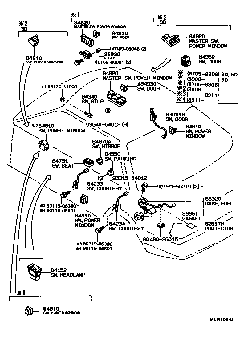 Toyota COROLLA 开关和继电器和ECU EPC diagram — MEN169B