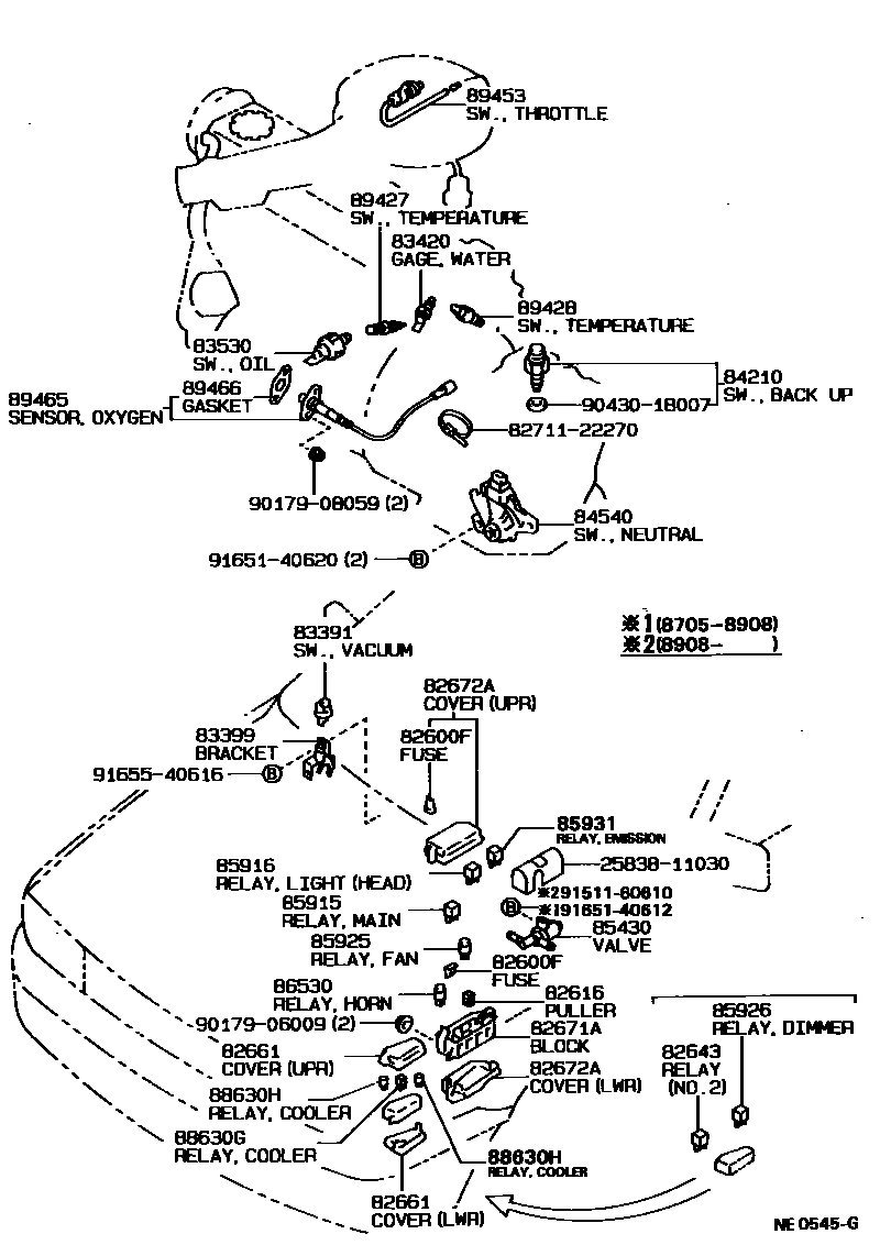 Toyota COROLLA 开关和继电器和ECU EPC diagram — NE0545G