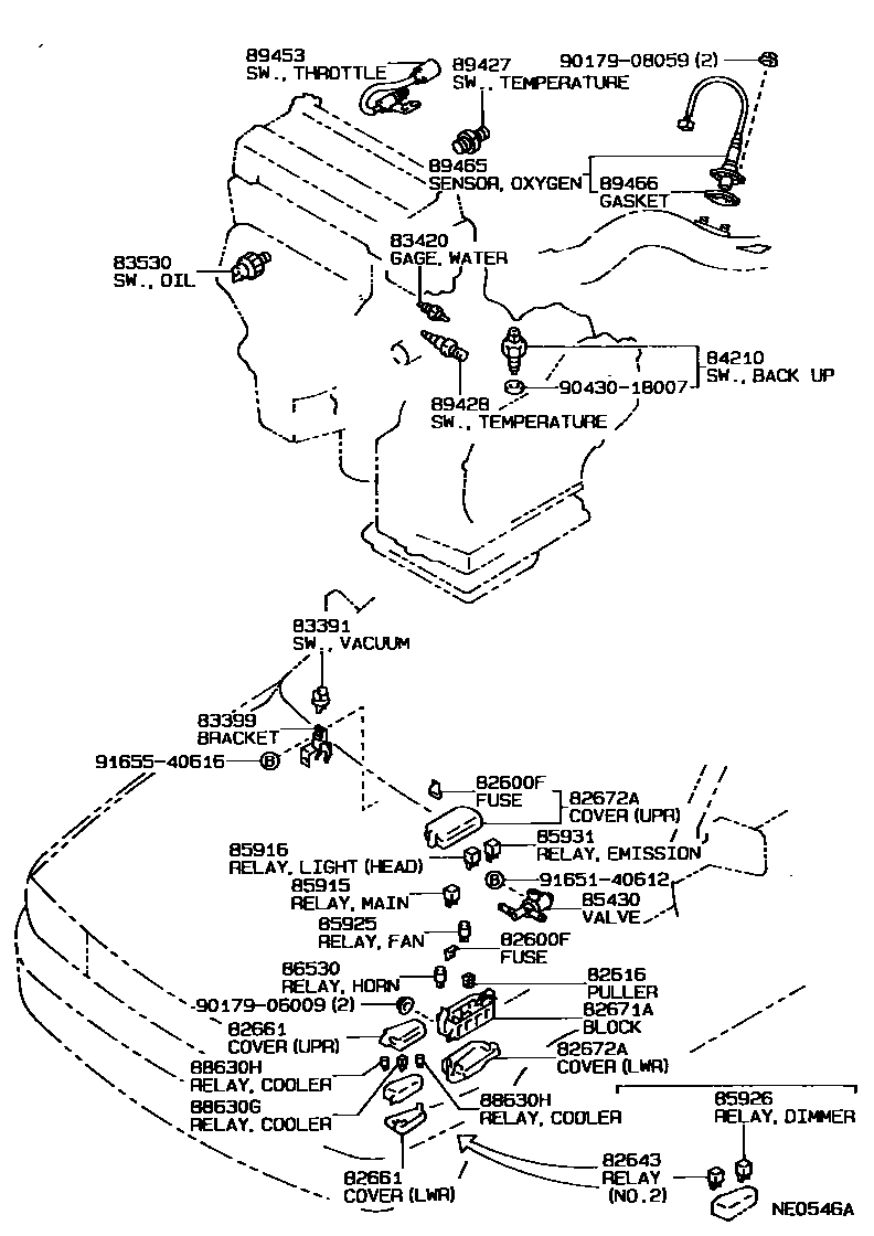 Toyota COROLLA 开关和继电器和ECU EPC diagram — NE0546A
