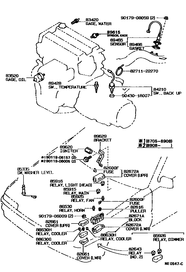 Toyota COROLLA 开关和继电器和ECU EPC diagram — NE0547C