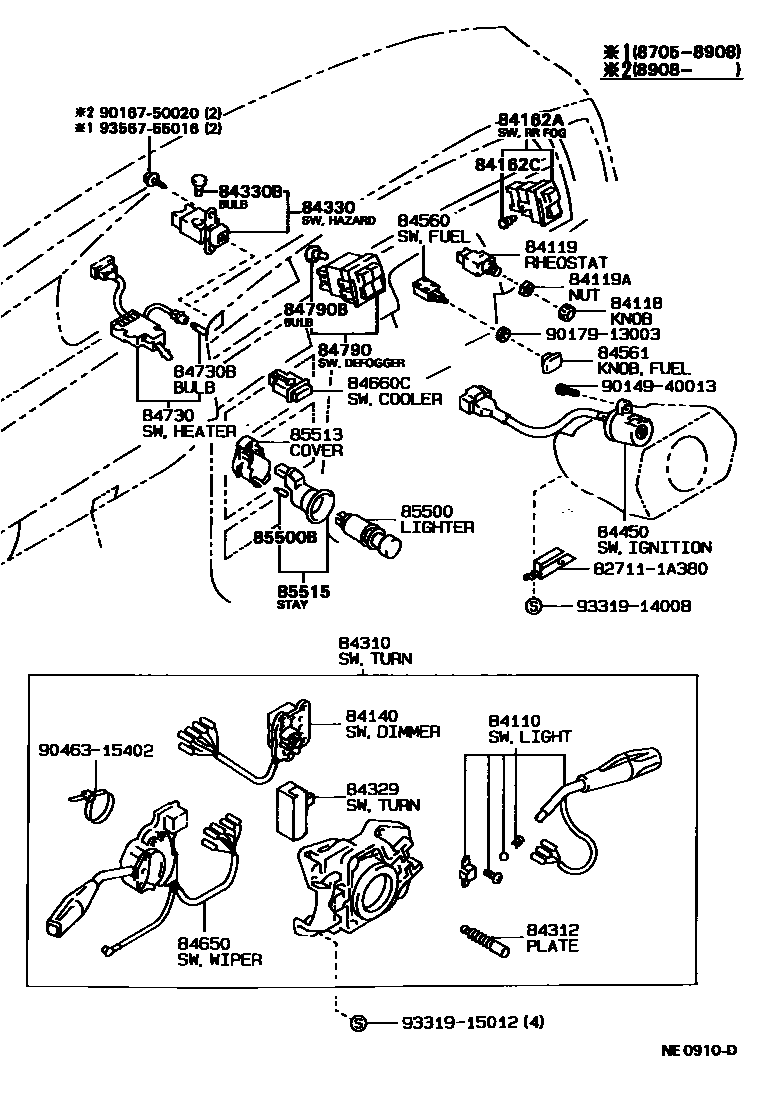 Toyota COROLLA 开关和继电器和ECU EPC diagram — NE0910D