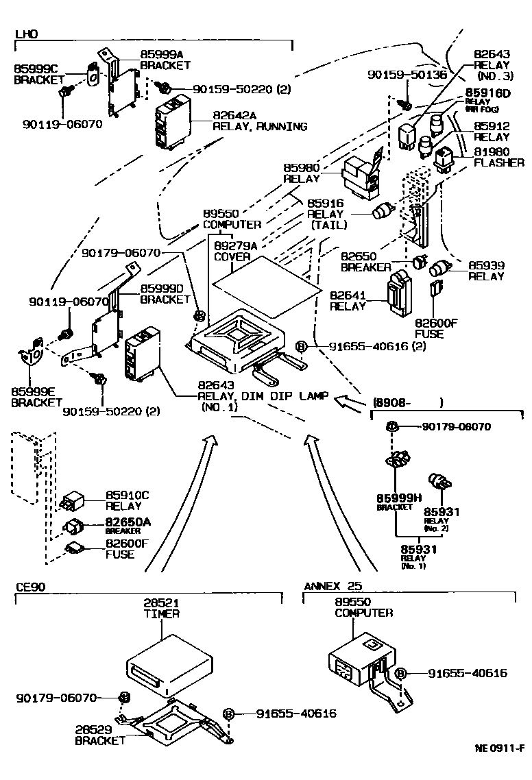 Toyota COROLLA 开关和继电器和ECU EPC diagram — NE0911F