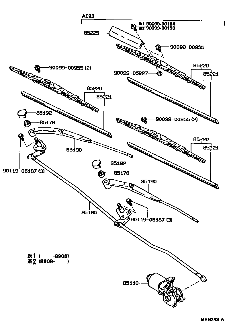 Toyota COROLLA 挡风玻璃刮水器 EPC diagram — MEN243A