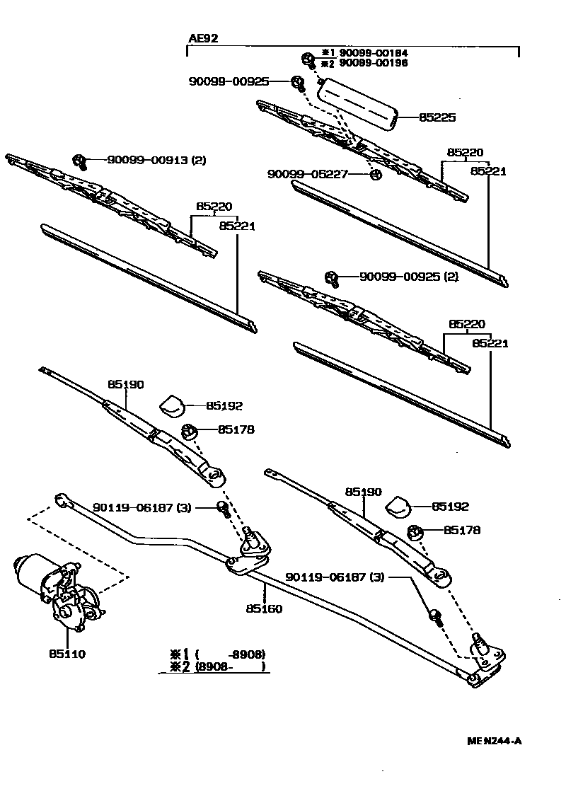 Toyota COROLLA 挡风玻璃刮水器 EPC diagram — MEN244A