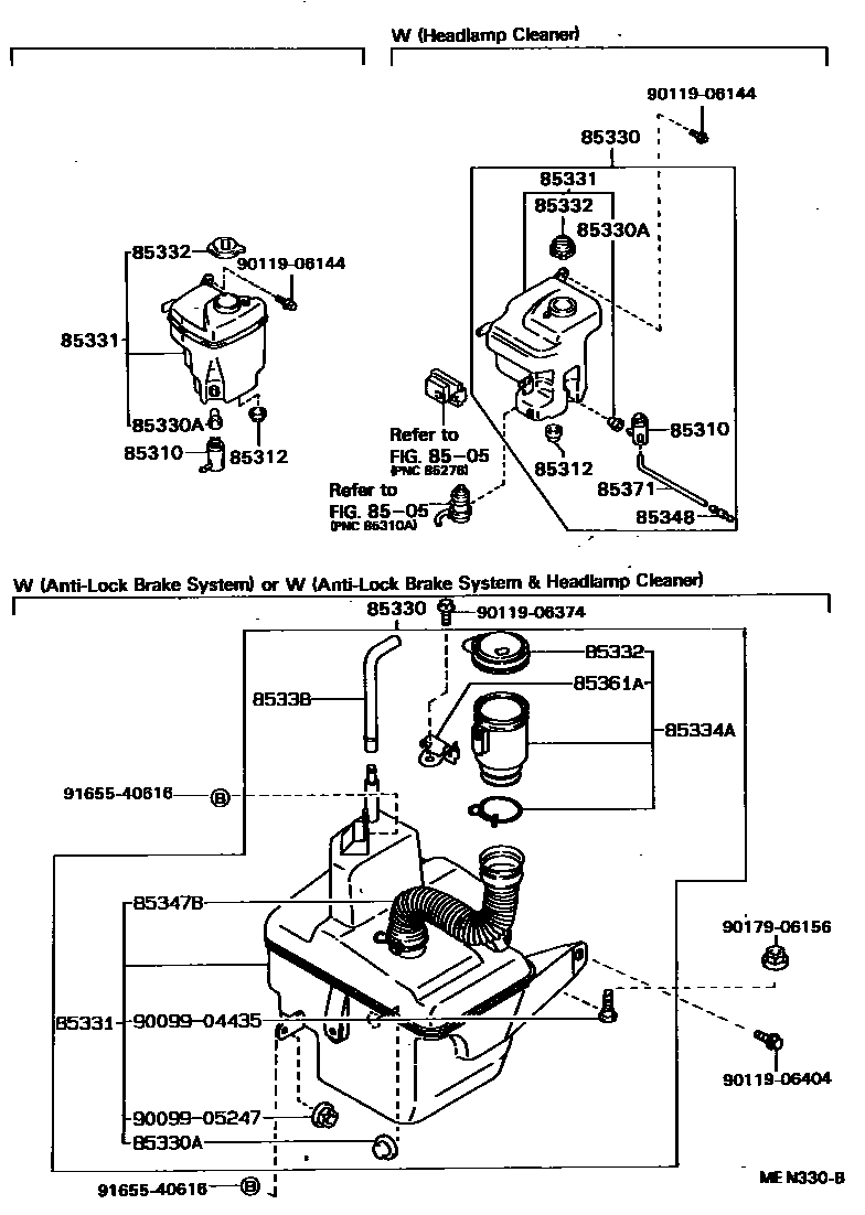 Toyota COROLLA 挡风玻璃清洗器 EPC diagram — MEN330B