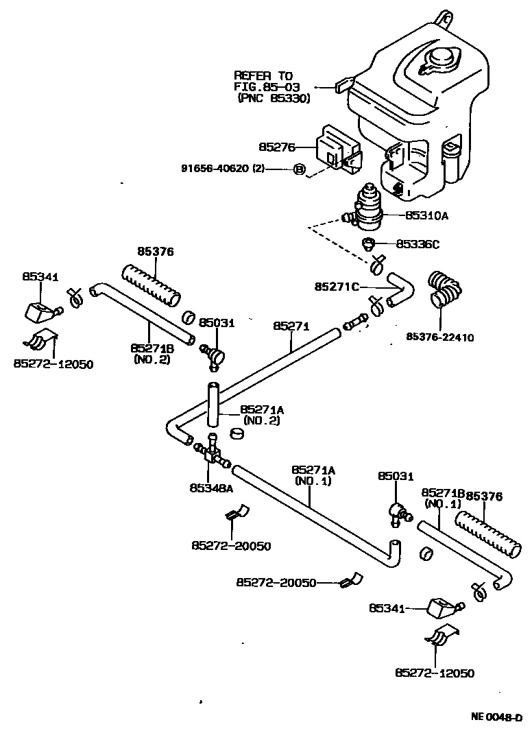 Toyota COROLLA 前大灯清洗器 EPC diagram — NE0048D