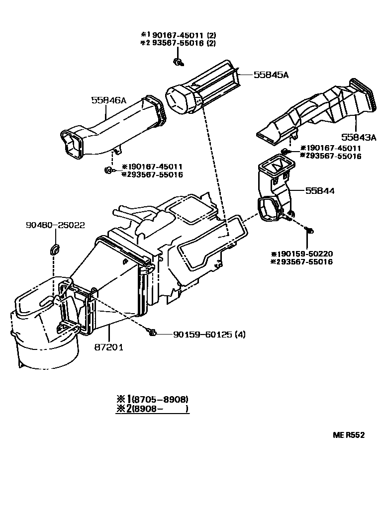 Toyota COROLLA 暖风和空调系统 - 控制器和风管 EPC diagram — MER552