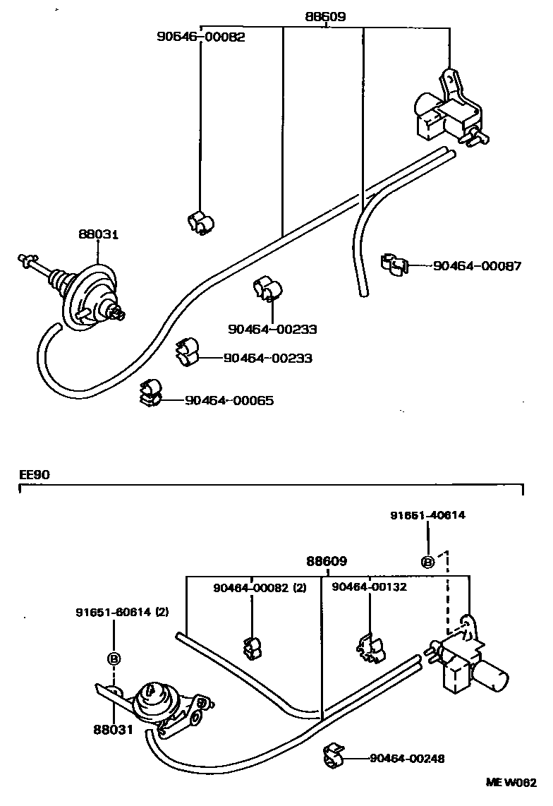 Toyota COROLLA 暖风和空调系统 - 真空管 EPC diagram — MEW062