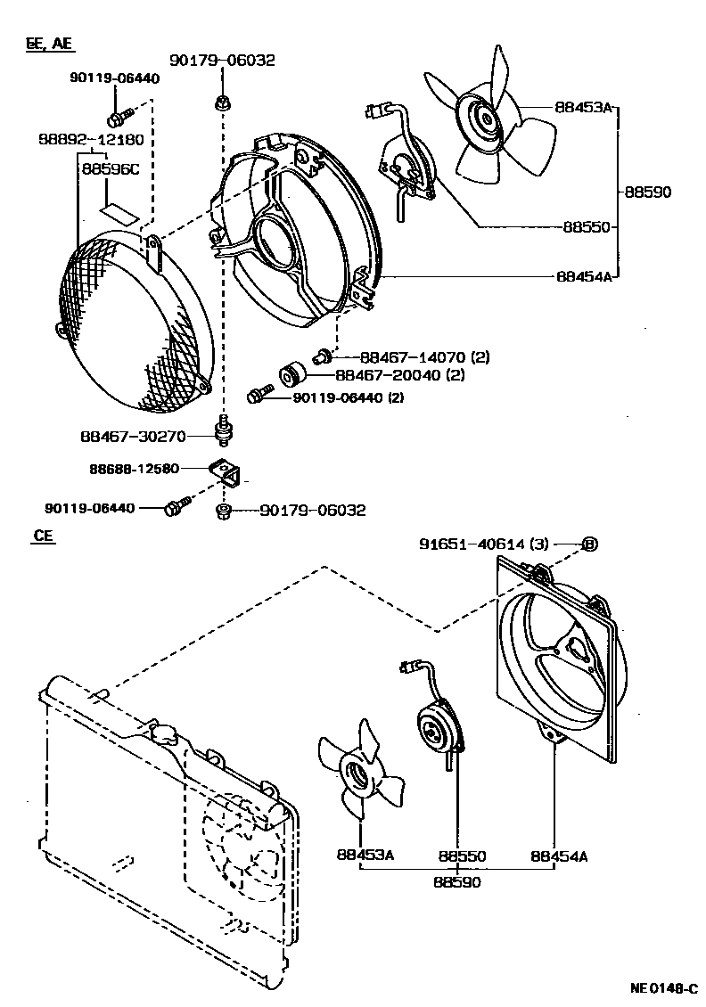 Toyota COROLLA Heating & Air Conditioning - Cooler Piping EPC diagram — NE0148C