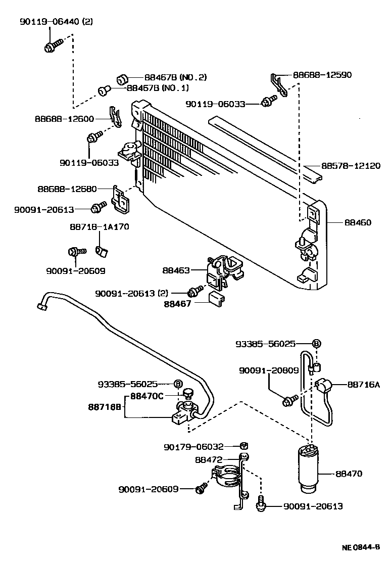 Toyota COROLLA Heating & Air Conditioning - Cooler Piping EPC diagram — NE0844B