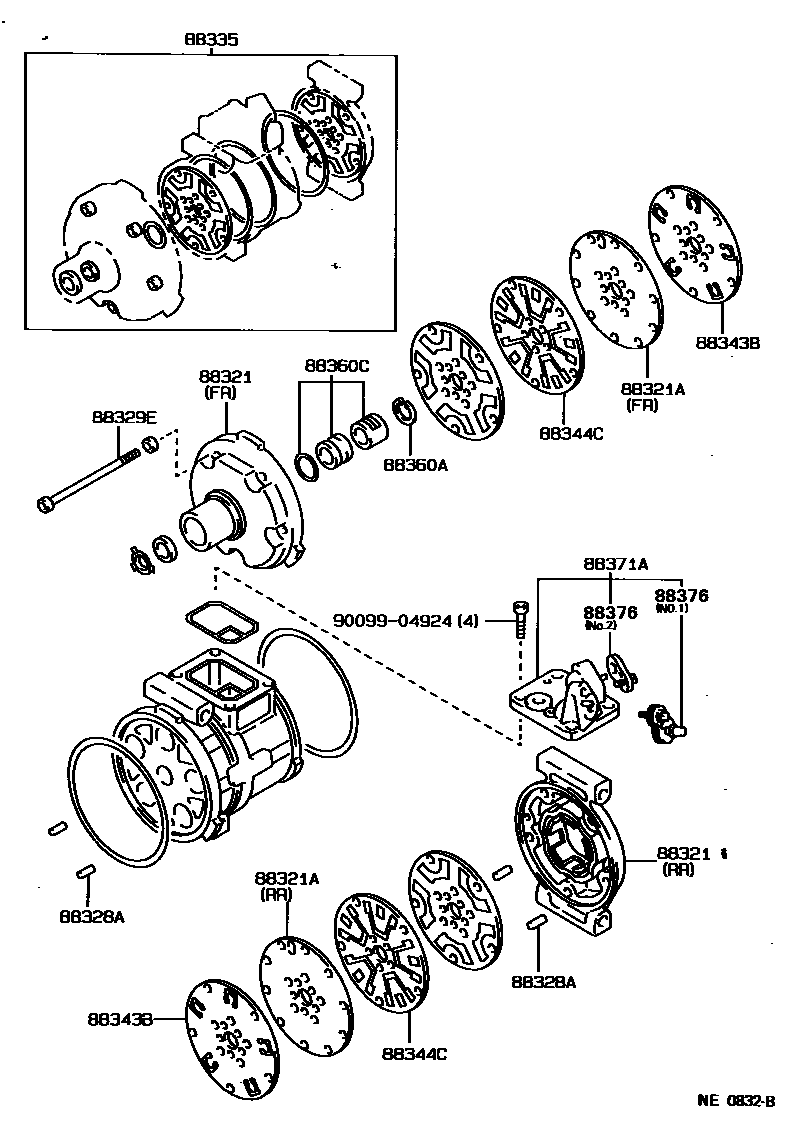 Toyota COROLLA Heating & Air Conditioning - Compressor EPC diagram — NE0832B