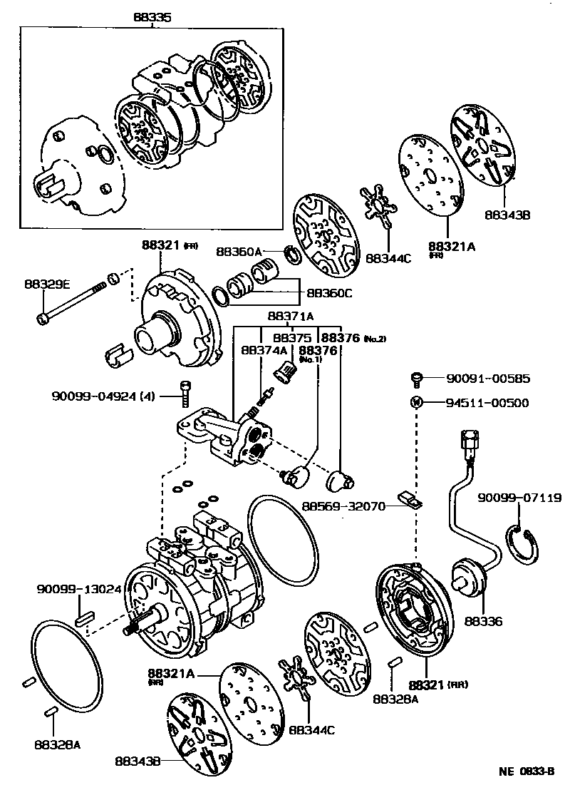Toyota COROLLA Heating & Air Conditioning - Compressor EPC diagram — NE0833B
