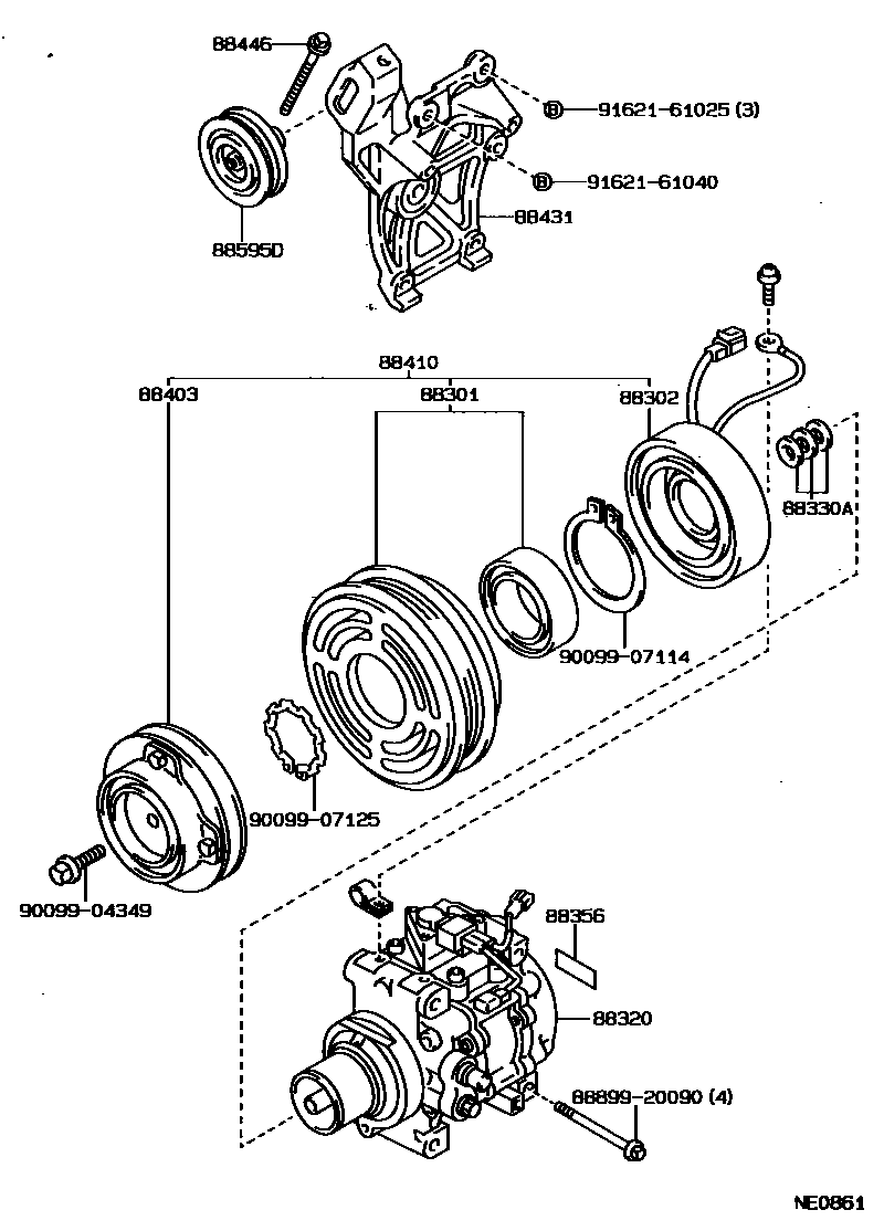 Toyota COROLLA Heating & Air Conditioning - Compressor EPC diagram — NE0861