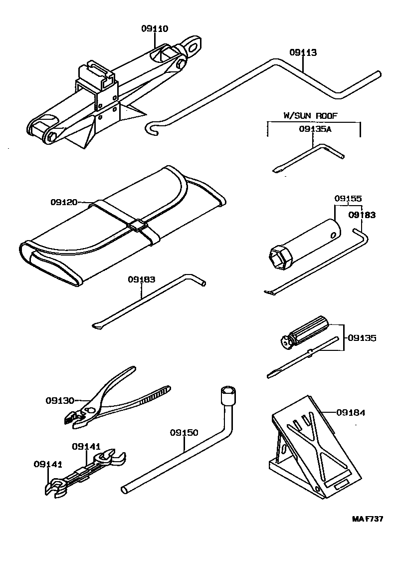 Toyota COROLLA Standard Tools EPC diagram — MAF737
