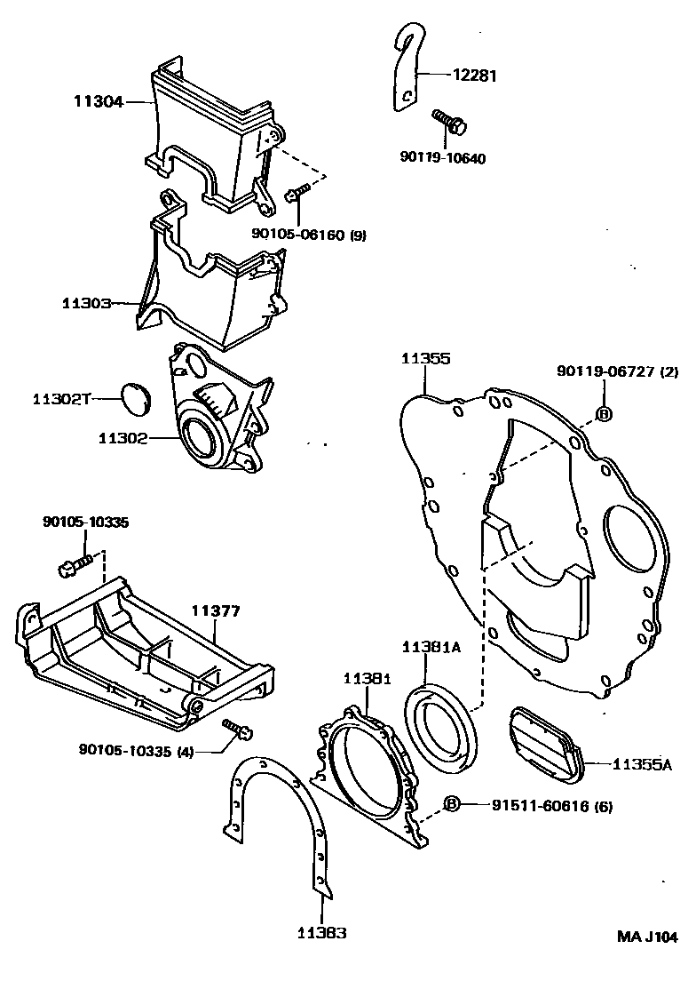 Toyota COROLLA Timing Gear Cover & Rear End Plate EPC diagram — MAJ104