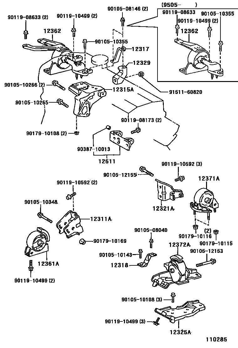 Toyota COROLLA Engine Mounting EPC diagram — 110285