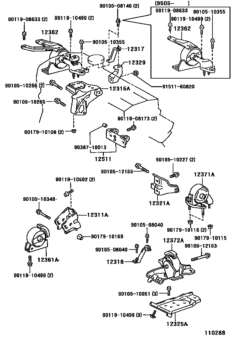 Toyota COROLLA Engine Mounting EPC diagram — 110288